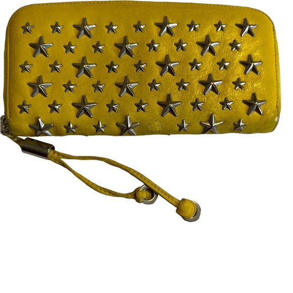 Jimmy Choo Yellow Silver Nelli Star Studded Envelope Long Wallet Italy GUC - Picture 4 of 9